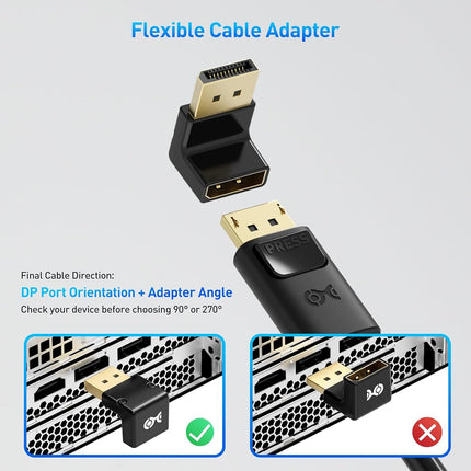 Cable Matters 4K@240Hz Right Angle DisplayPort 1.4 Adapter, 8K DisplayPort 90 Degree Adapter, Black