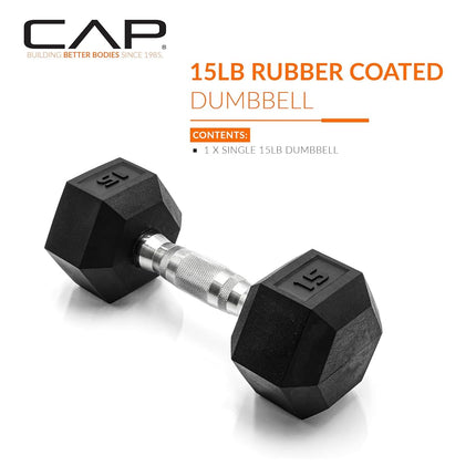 Cap Barbell 15 LB Coated Hex Dumbbell Weight, New Edition