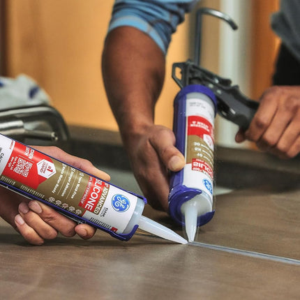 GE Advanced Silicone Caulk for Kitchen & Bathroom, Clear, 10 fl oz Cartridge, 1 Pack - 100% Waterproof Silicone Sealant, 5X Stronger Adhesion, Shrink & Crack Proof