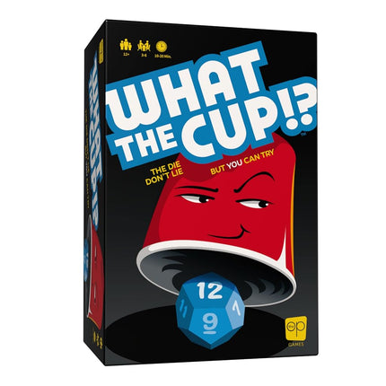 USAOPOLY ¡¿Qué Copa?! | Juego de Dados de Faroles Sociales | Incluye Cubiletes y Dados D12 | Espía, Intercambia, Roba la Copa Ganadora | 3-6 Jugadores, 12+ Años