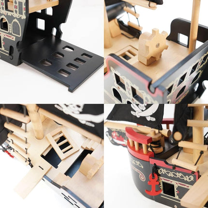 Le Toy Van - Wooden Educational Pirates Collection Barbarossa Pirate Ship With Cannon, Cannon Balls, Plank, Trap Door and Anchor | Pretend Play Pirate Toys, Black, Medium