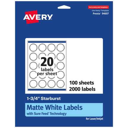 Avery Matte White Starburst Labels with Sure Feed,