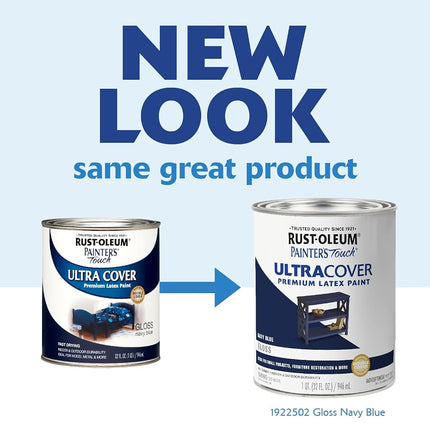 Rust-Oleum Brush On Paint 1922502 Painters Touch Latex, 1-Quart, 32 Fl Oz (Pack of 1), Gloss Navy Blue