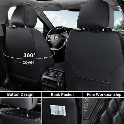 Fundas de Asiento Delantero Coverado, Fundas de Asiento Impermeables, Fundas de Asiento de Coche de Cuero Nappa, 2 Paquetes, Fundas de Asiento Negras para Coche, Protector de Asiento de Coche Universal para la Mayoría de Coches y Camionetas