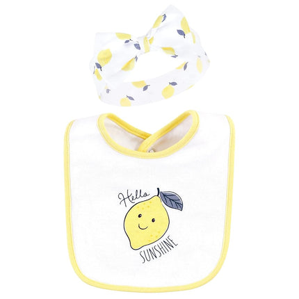 Hudson Baby Unisex Baby Cotton Bib and Headband or Caps Set, Navy Lemon, One Size