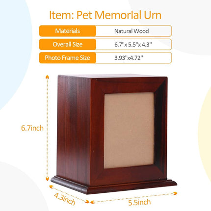 BRKURLEG Dog Urns for Ashes, Wood Pet Urn with Photo Frame, Pets Ashes Box Cremation for Cat Dog, Memorial Box for Dogs, Animal Wood Urn, Suitable for Most Pets