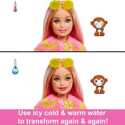 Barbie Dolls and Accessories, Cutie Reveal Doll with Monkey Plush Costume & 10 Surprises Including Color Change, Jungle Series