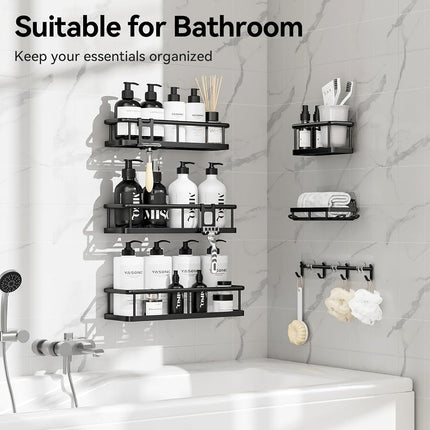 YASONIC Shower Caddy, 100% Rustproof Shower Shelves for Inside Shower, No Drilling Bathroom Organizers and Storage, 6 Pack Large Capacity Bathroom Caddy for Kitchen & Home Decor