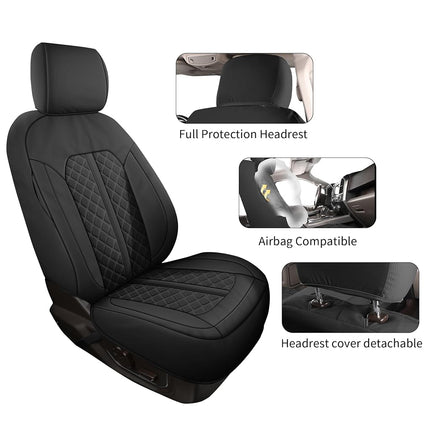 Tecoom Tacoma Car Seat Cover - Leather Front Seats Covers, Waterproof Automotive Protector Cushion Interior Covers, Custom Fit for 2016-2023 Toyota Tacoma Double/Crew Cab, Black