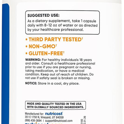 Nutricost Acetyl L-Carnitine 500mg, 180 Capsules - Non-GMO and Gluten Free