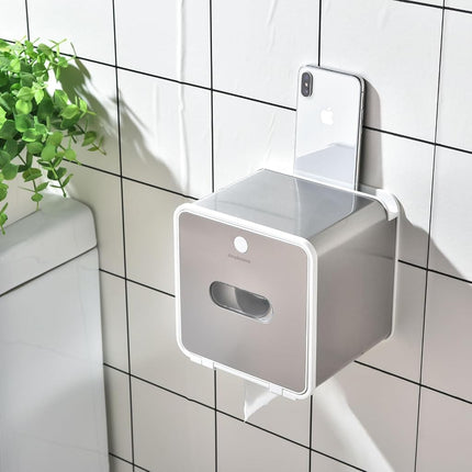 simpletome Toilet Paper Holder Wall Mount with Shelf Waterproof Adhesive or Drilling Install (Silvery, SUS304+ABS Plastic)