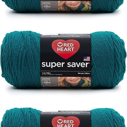 Red Heart Super Saver Pack of 3 - Real Teal - 7oz/198g - Acrylic - 4 Medium (Worsted) - 364 Yards - Knitting, Crocheting, Crafts & Amigurumi
