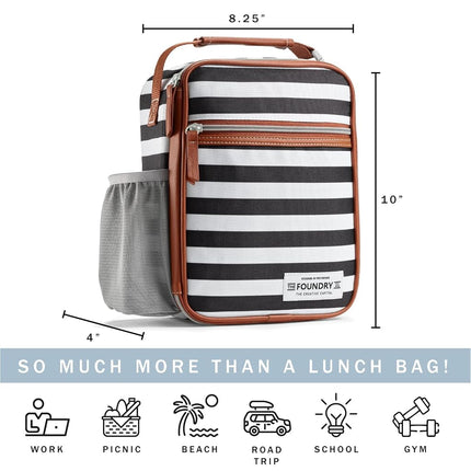Foundry by Fit + Fresh, Thayer Insulated Lunch Bag with 2 Food Containers, Reusable Lunch Box, Mini Cooler Bag, Perfect for Work, College, Picnics, Black Stripe