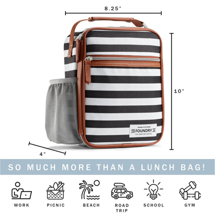 Foundry by Fit + Fresh, Thayer Insulated Lunch Bag with 2 Food Containers, Reusable Lunch Box, Mini Cooler Bag, Perfect for Work, College, Picnics, Black Stripe