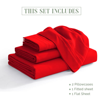 Elegant Comfort 4-Piece Bed Sheet Set - Luxury Bedding 1500 Premium Hotel Quality Microfiber, All Around Elastic 18-24 Inches Deep Fitted Sheet- Extra Deep Pocket Sheets, King, Red