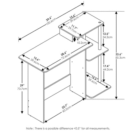 Furinno EFFICIENT Desk, Gaming Desk, with 3 Open Side Shelves, Laptop Notebook Computer Desk,Office Desk for Home Office, Study Room, Dorm, Espresso