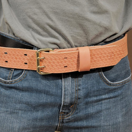 Klein Tools 5415L Tool Belt, Heavy-Duty Leather Work Belt for Contractors, Construction, Carpenters, Electricians, Framers, Ironworkers, Large