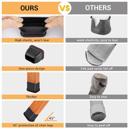 32 Pcs Rectangle Chair Leg Floor Protectors, Silicone Chair Leg Protectors for Hardwood Floors, High Elastic Chair Leg Cover for Chair Table Desk, Protect Wooden Floors from Scratching, Won't Tear