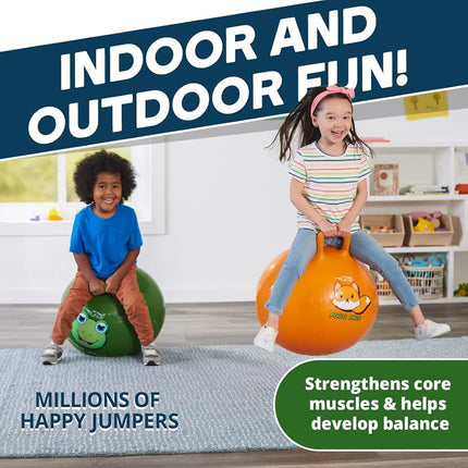 Flybar Hopper Ball for Kids, Inflatable Bouncy Ride-On Ball w/Handle for Indoor & Outdoor Active Play, Includes Pump, Jump Toy for Boys & Girls, Supports Up to 185 lbs, Ages 6+, 22-Inch, Medium