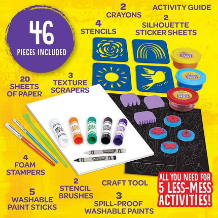 CRAYOLA Less Mess Painting Activity Kit, Washable Kids Paints & Painting Supplies, Art Set for Kids, 47 Pieces, Gift
