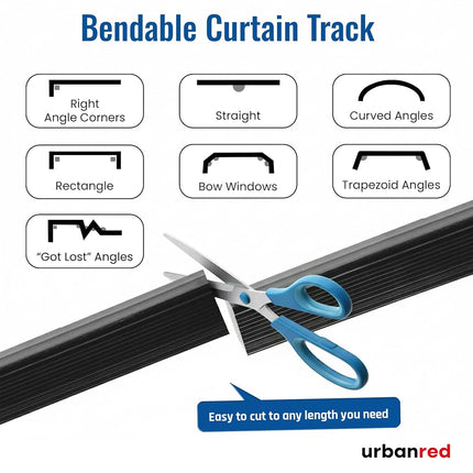 UrbanRed Flexible Ceiling Curtain Track, 5 m (16.4 ft) Rail Kit, Black