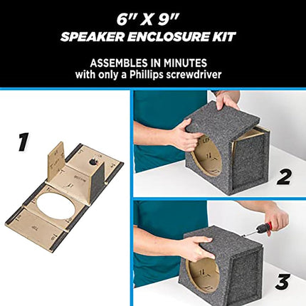 Scosche SE69KT 6x9 Single Car Speaker Enclosure with Gray Carpet, Assembly Required, Speaker not Included