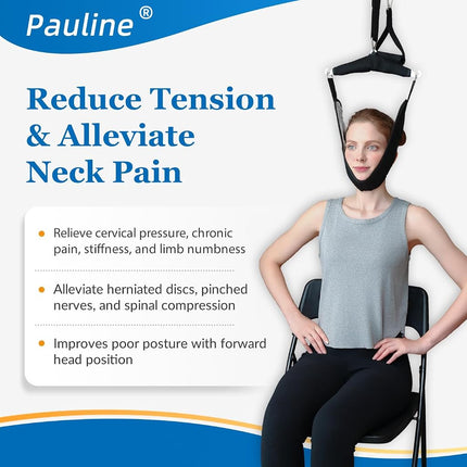 Cervical Neck Traction Device Over the Door - Hanging Neck Stretcher for Cervical Spine Decompression and Pain Relief - Home Use Neck Sling to Relieve Tension & Stiffness