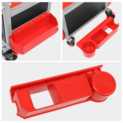 DNA Motoring TOOLS-00198 Taburete rodante para mecánicos de altura ajustable con cojín acolchado, cajón y bandeja para herramientas, capacidad de peso máximo de 350 libras