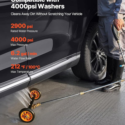 VEVOR 24" Pressure Washer Undercarriage Cleaner, Stainless Steel Surface Cleaner for Pressure Washer, 4000 Max PSI, Angle Adjustment Gear, 7 Spray Nozzles, 2 Extended Wands for Driveway, Patio, Deck