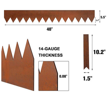 Worth Garden 6 Pack Pre-Rusted Cor-Ten Steel Landscape Edging - 102CM x 14CM Each (612CM Total) - No-Dig Hammer-in Heavy Duty 14-Gauge Metal Edging Border w/ 7 Clips & Gloves - Edge for Lawn Yard