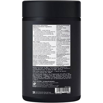 Sports Research Omega-3 Aceite de Pescado Triple Concentración Forma Triglicérido 1250 mg 180 Cápsulas Blandas