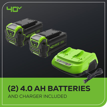 Cortadora de césped inalámbrica sin escobillas Greenworks de 40 V y 25" (autopropulsada) (más de 75 herramientas compatibles), (2) baterías de 4.0 Ah y cargador rápido de doble puerto incluidos