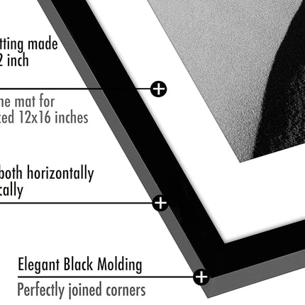 Americanflat 12x16 Picture Frame in Black - Set of 2 - Use as 9x12 Picture Frame with Mount or 12x16 Frame Without Mount - Includes Sawtooth Hanging Hardware for Horizontal or Vertical Display