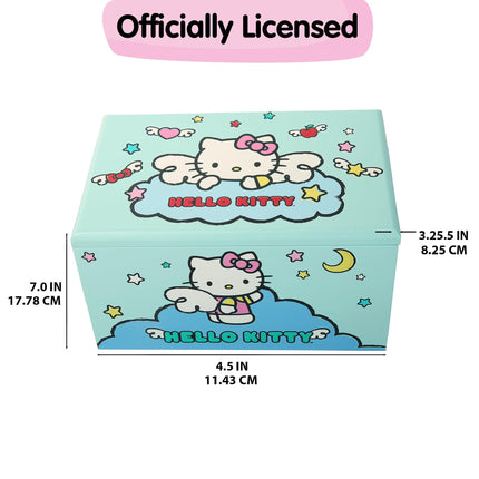 Joyero Hello Kitty con Bandeja y Almacenamiento, Licencia Oficial, Joyero Azul, Organizador de Joyas de Madera, Regalos de Sanrio (Azul)
