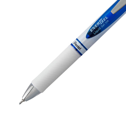 Bolígrafo de gel líquido Pentel EnerGel Pearl Deluxe RTX, 0.5mm, trazo fino, punta de aguja, detalles azules, tinta azul, paquete de 2 (BLN75WBP2C)