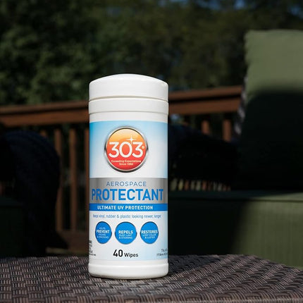 303 Products (30321) UV Protectant Wipes for Vinyl, Plastic, Rubber, Fiberglass, Leather & More – Dust and Dirt Repellant - Non-Toxic, Matte Finish, 40 Towelettes