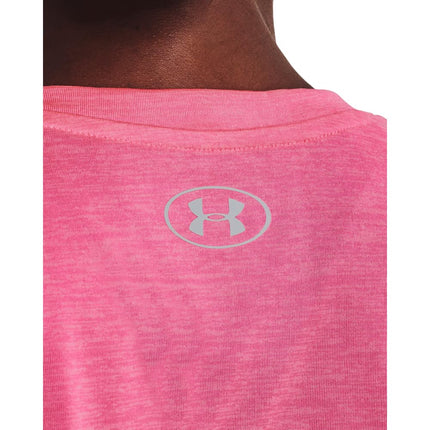 Camiseta de cuello en V de manga corta Under Armour UA Twist Tech™ para mujer, Pnp, 1258568-643, XS