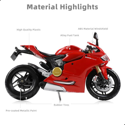 Risopen 1:12 Motorcycle Model Compatible for Ducati 1199 Panigale Alloy Diecast Motorcycle Model Toy Mini Moto Collection(red)