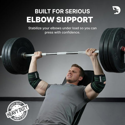 DMoose Fitness Elbow Wraps for Weightlifting (Pair) 40" Adjustable Brace for Joint Support, Pain Relief & Tendonitis-Elbow Straps for Weight Lifting, Bench Press & Gym Workouts, Band for Men & Women
