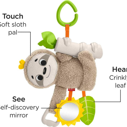 Fisher-Price FXC31 Slow Much Fun Stroller Sloth, Take-Along Baby Toy, Multicolour