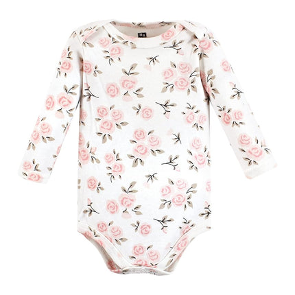 Hudson Baby Baby Girls Cotton Long-sleeve Bodysuits 3-pack, Cinnamon Pink Prints, 0-3 Months