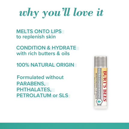 Burt's Bees Lip Balm Easter Basket Stuffers, Moisturising Lip Care, 100% Natural, Ultra Conditioning with Shea, Cocoa & Kokum Butter (Pack of 4)