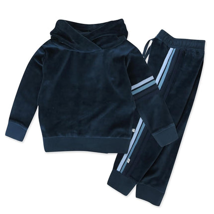 HonestBaby Ensemble hoodie pull en velours, sweat zippé et jogging bébé, tout-petit, garçons, filles, unisexe, bleu à rayures, 12 mois, bleu à rayures, 12 mois