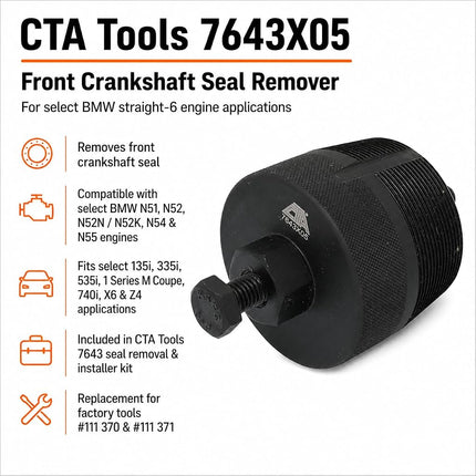 CTA Tools 7643X05 Front Engine Seal Remover - Compatible with BMW N54, Black