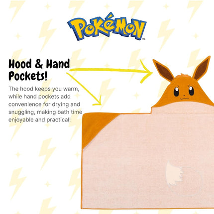 Pokemon Eevee Kids Super Soft Bath/Pool/Beach Soft Cotton Terry Hooded Towel Wrap, 24" x 50", (Officially Licensed Product) By Franco