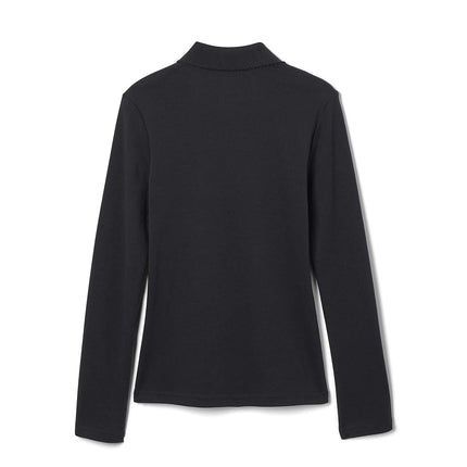 French Toast Girls' Long Sleeve Interlock Polo with Picot Collar (Standard & Plus), Black/Black, 2T
