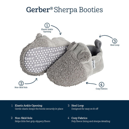 Gerber Unisex-Baby Botines Antideslizantes de Forro Polar con Orejas, Orejas Grises, 6-9 Meses Bebé