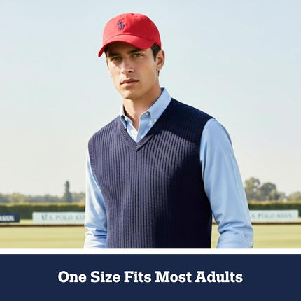 U.S. Polo Assn. Men's U.s Polo Assn. Cotton Adjustable Curved Brim With Embroidered Small Pony Logo Baseball Cap, Red, One Size UK