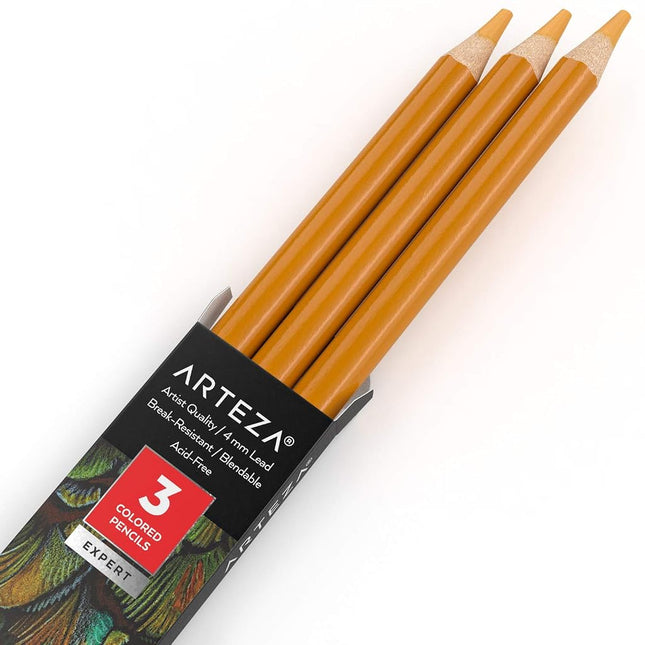 Arteza Colored Pencils, Pack of 3, A105 Honey, Soft Wax-Based Cores, Ideal for Drawing, Sketching, Shading & Coloring