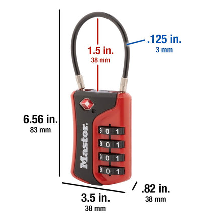 Master Lock 4697D Set Your Own Numeric Combination TSA Accepted Luggage Lock, with Flexible Shackle, 1-3/8" Wide Body, 1/8" Diameter Shackle, Assorted Color